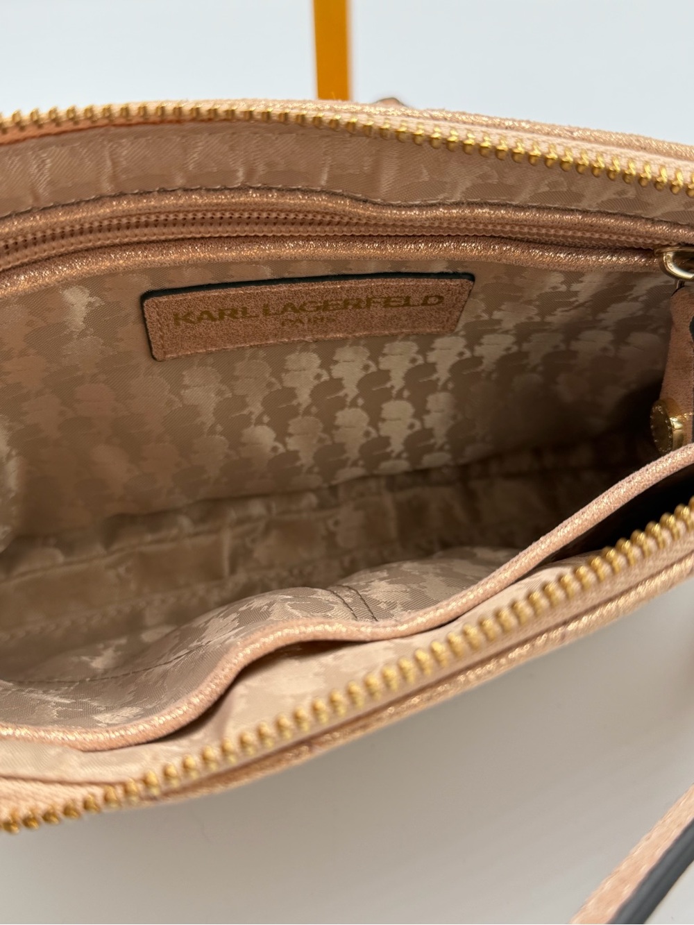 Karl Lagerfeld Metallic Rose Gold Quilted Crossbody Bag Nwot - Picture 4 of 9